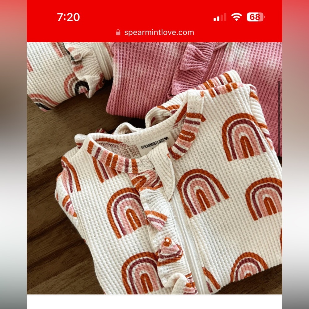 Spearmint LOVE organic waffle ruffle footie orange rainbow